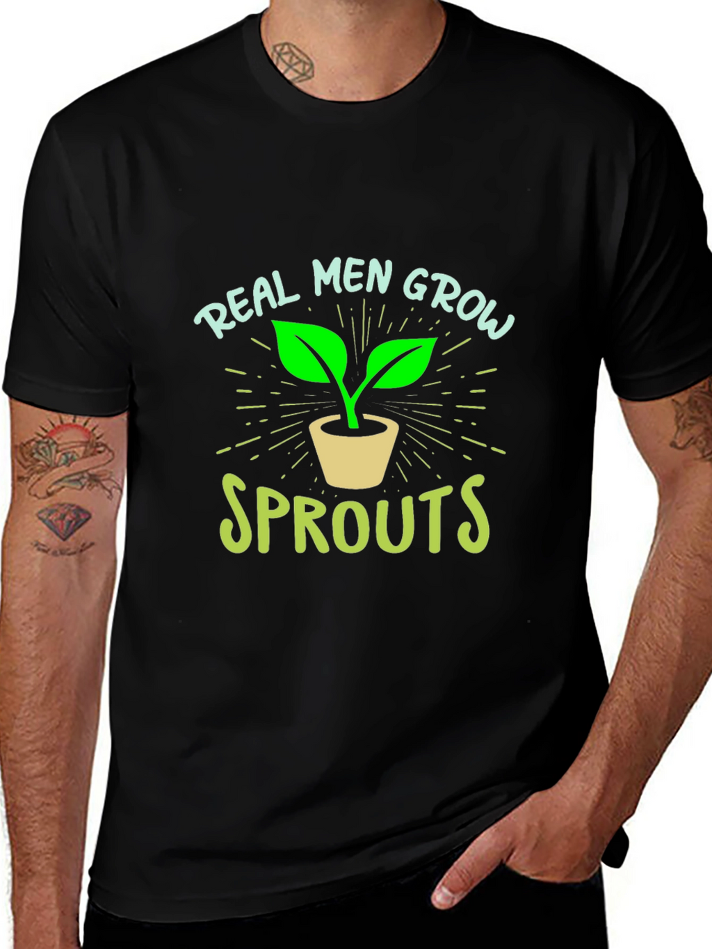 Real Men Grow Sprouts Graphic Tee - Black