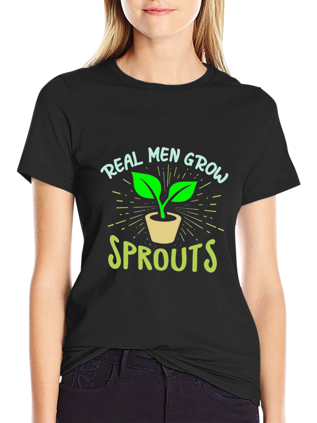 Real Men Grow Sprouts Graphic Tee - Black