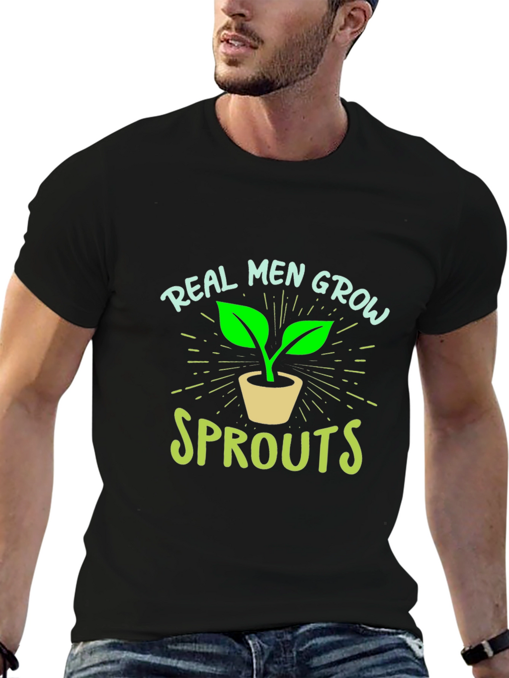 Real Men Grow Sprouts Graphic Tee - Black