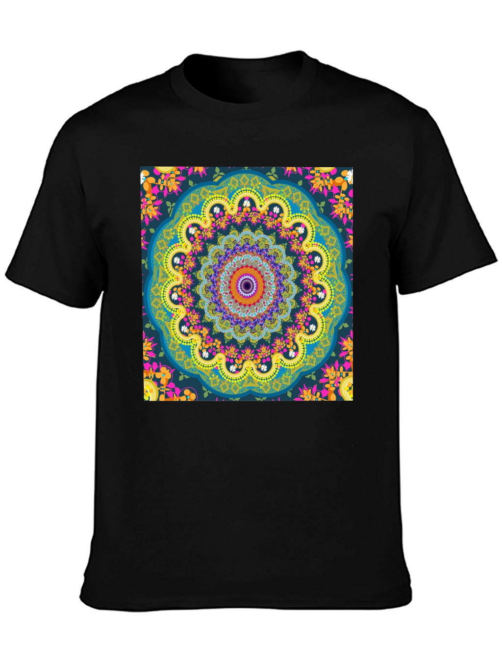 Mandala Print Mens Black T-Shirt