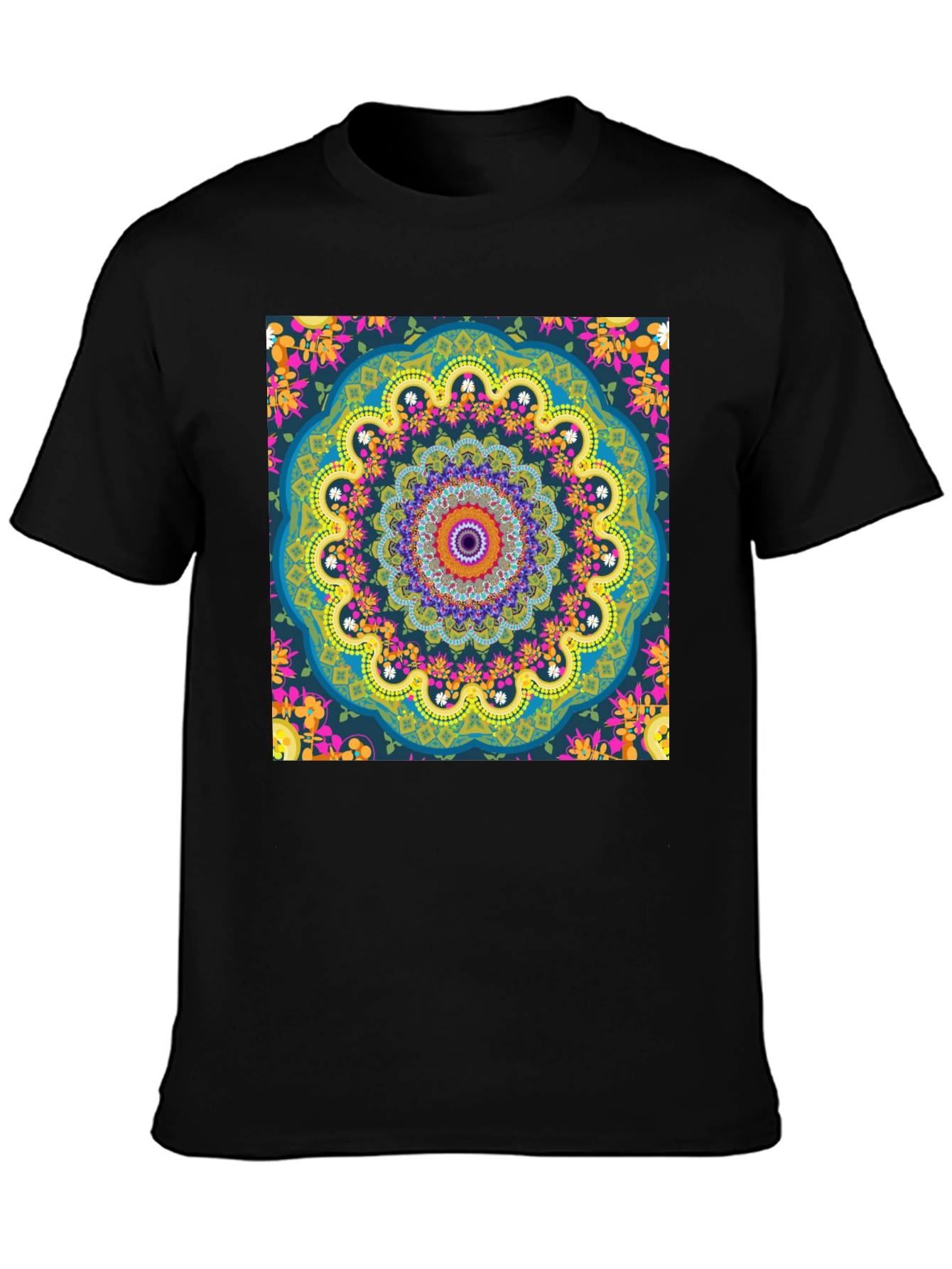 Mandala Print Mens Black T-Shirt