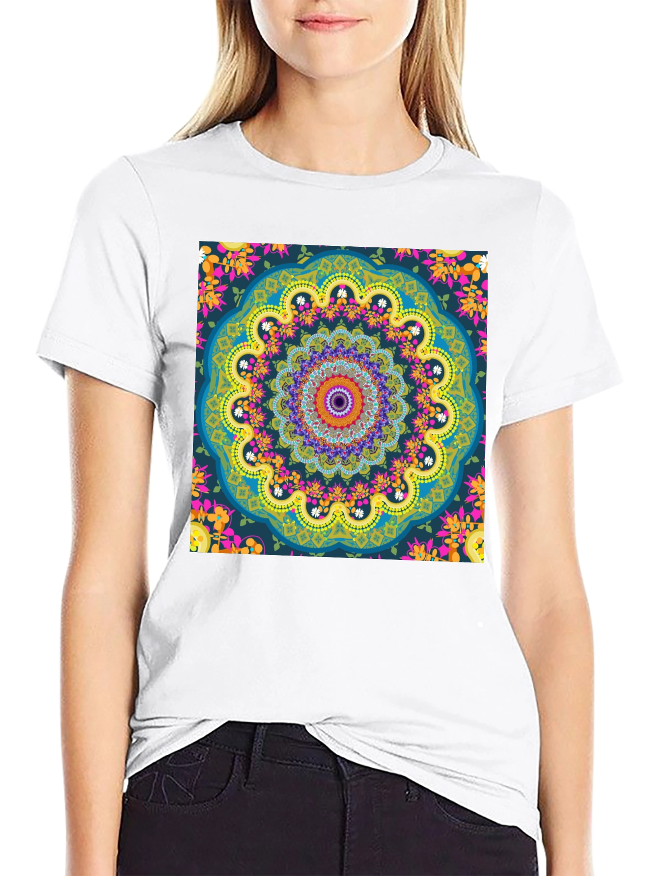 Mandala Print Mens Black T-Shirt