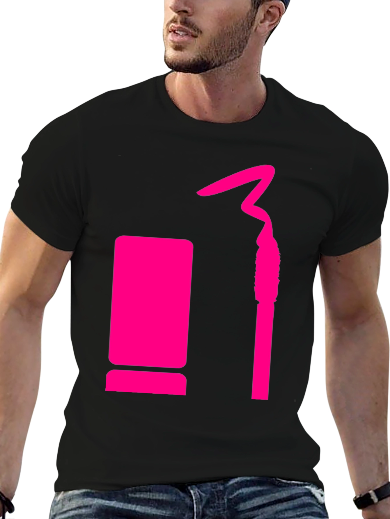 Trendy Black Tee with Pink Lipstick Design