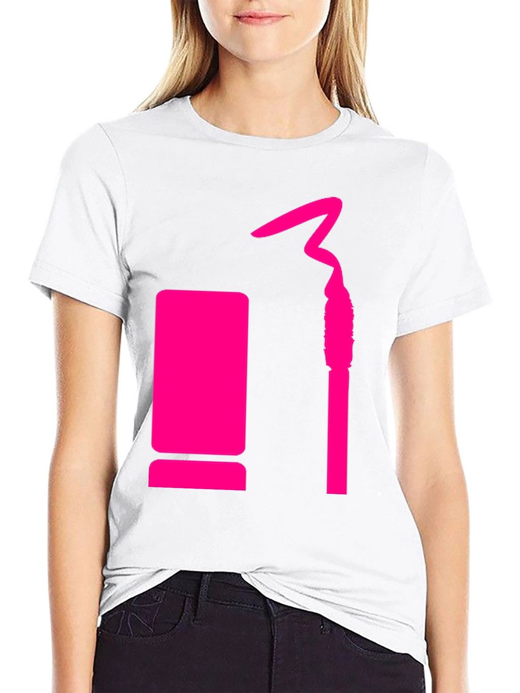 Trendy Black Tee with Pink Lipstick Design