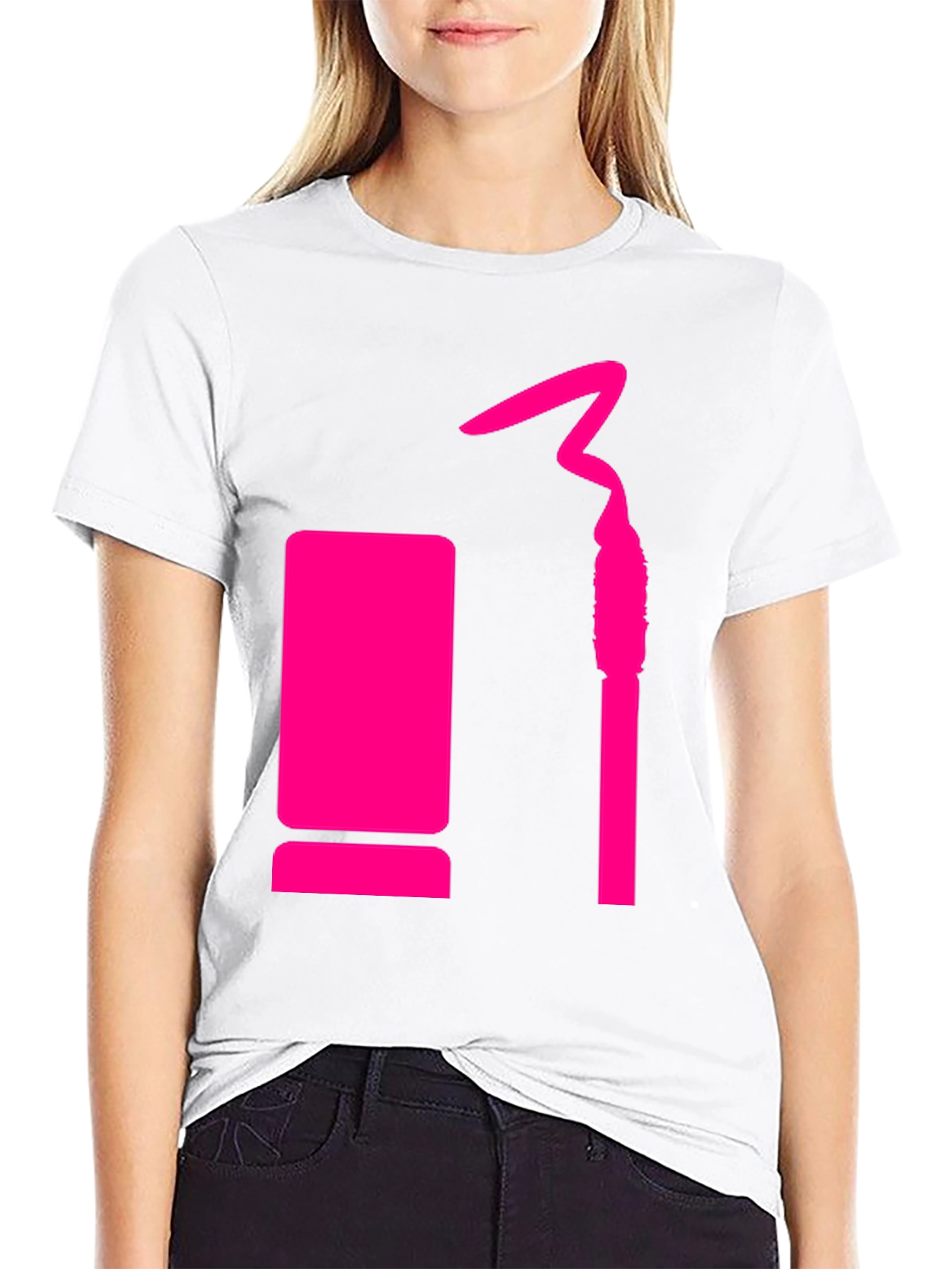 Trendy Black Tee with Pink Lipstick Design