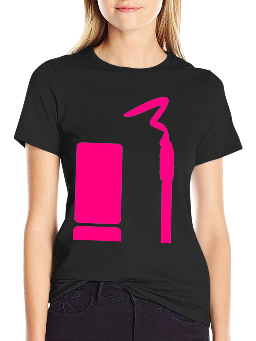 Trendy Black Tee with Pink Lipstick Design