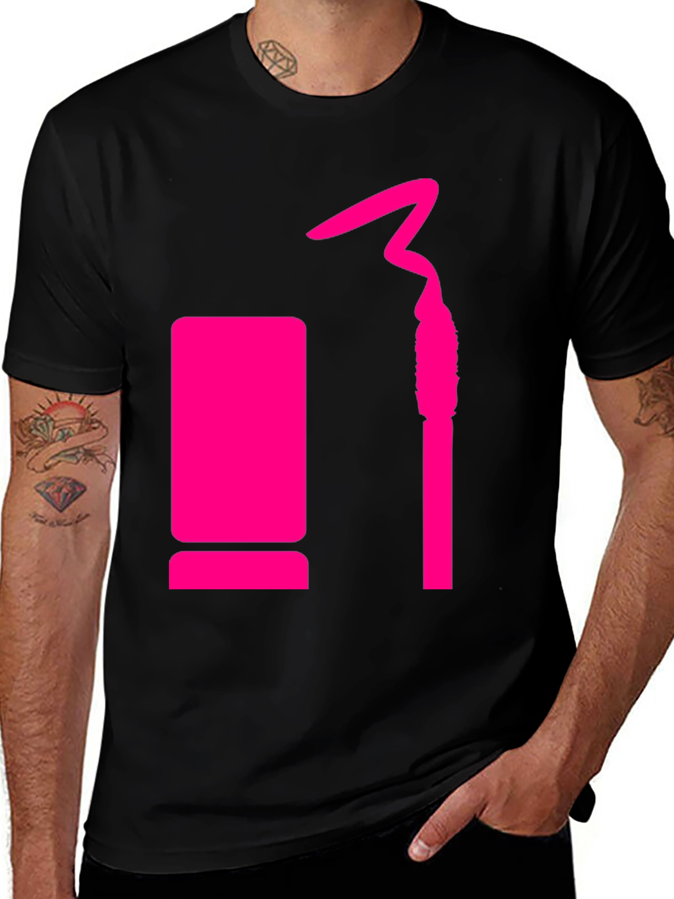 Trendy Black Tee with Pink Lipstick Design