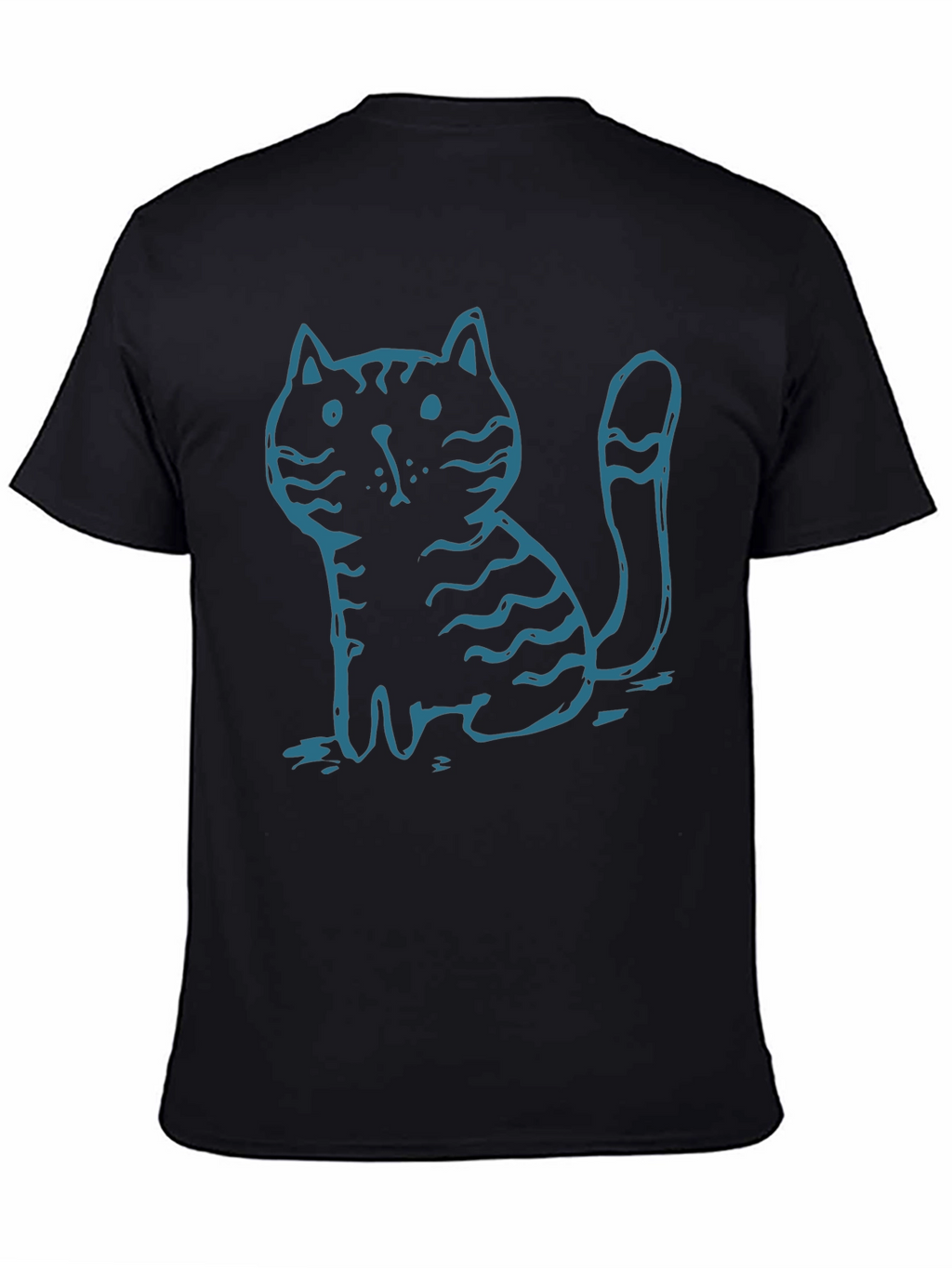 Mens Black T-Shirt with Cute Cartoon Cat Graphic