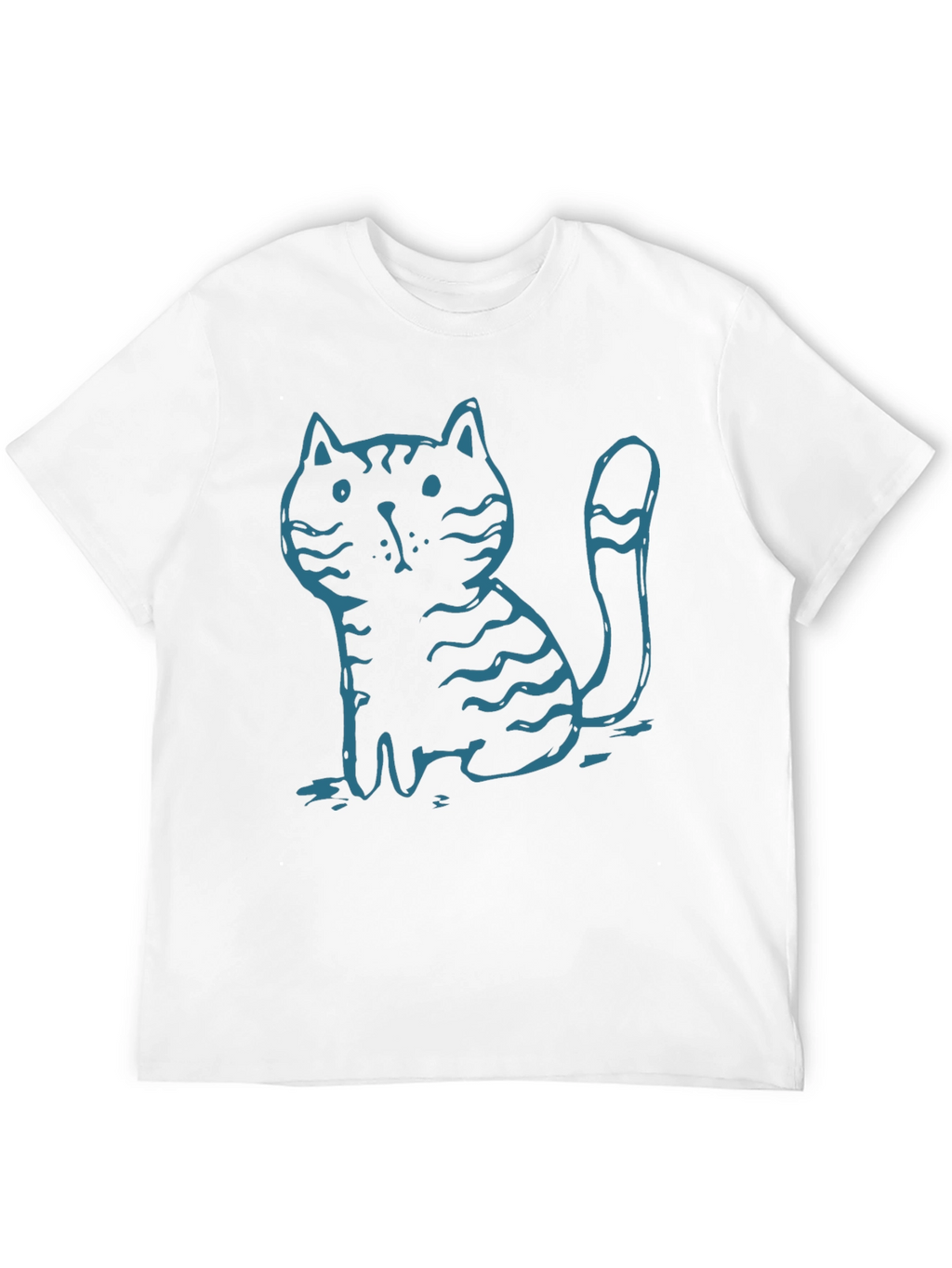 Mens Black T-Shirt with Cute Cartoon Cat Graphic