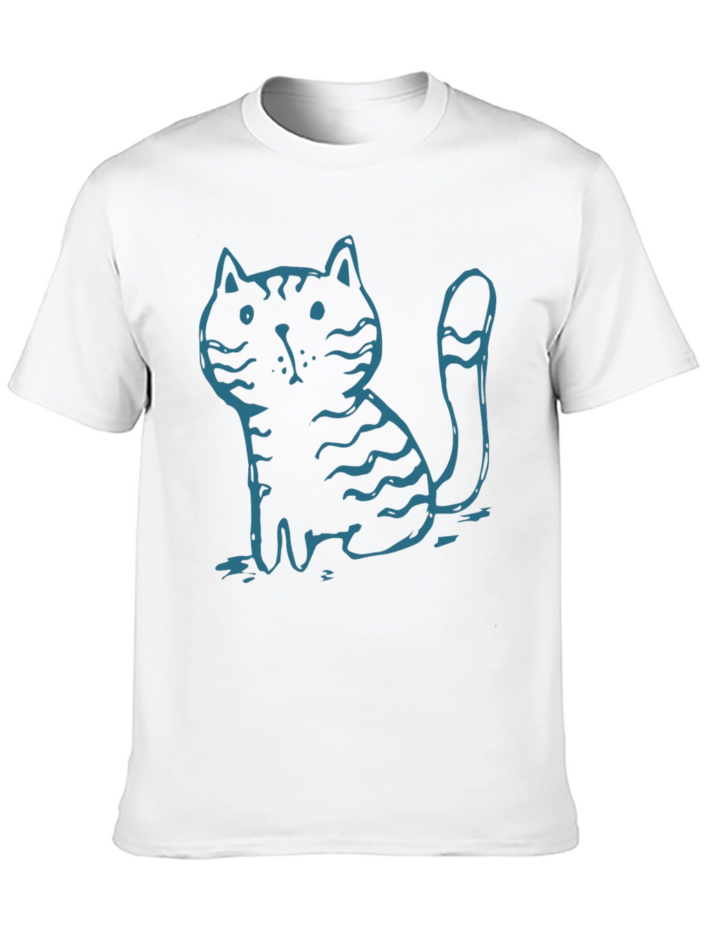 Mens Black T-Shirt with Cute Cartoon Cat Graphic