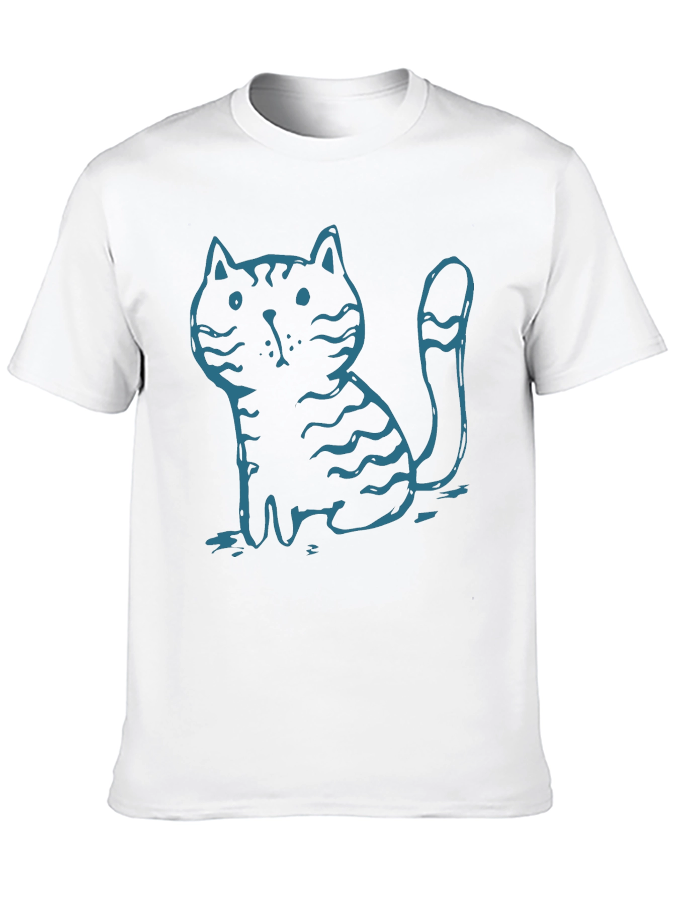 Mens Black T-Shirt with Cute Cartoon Cat Graphic