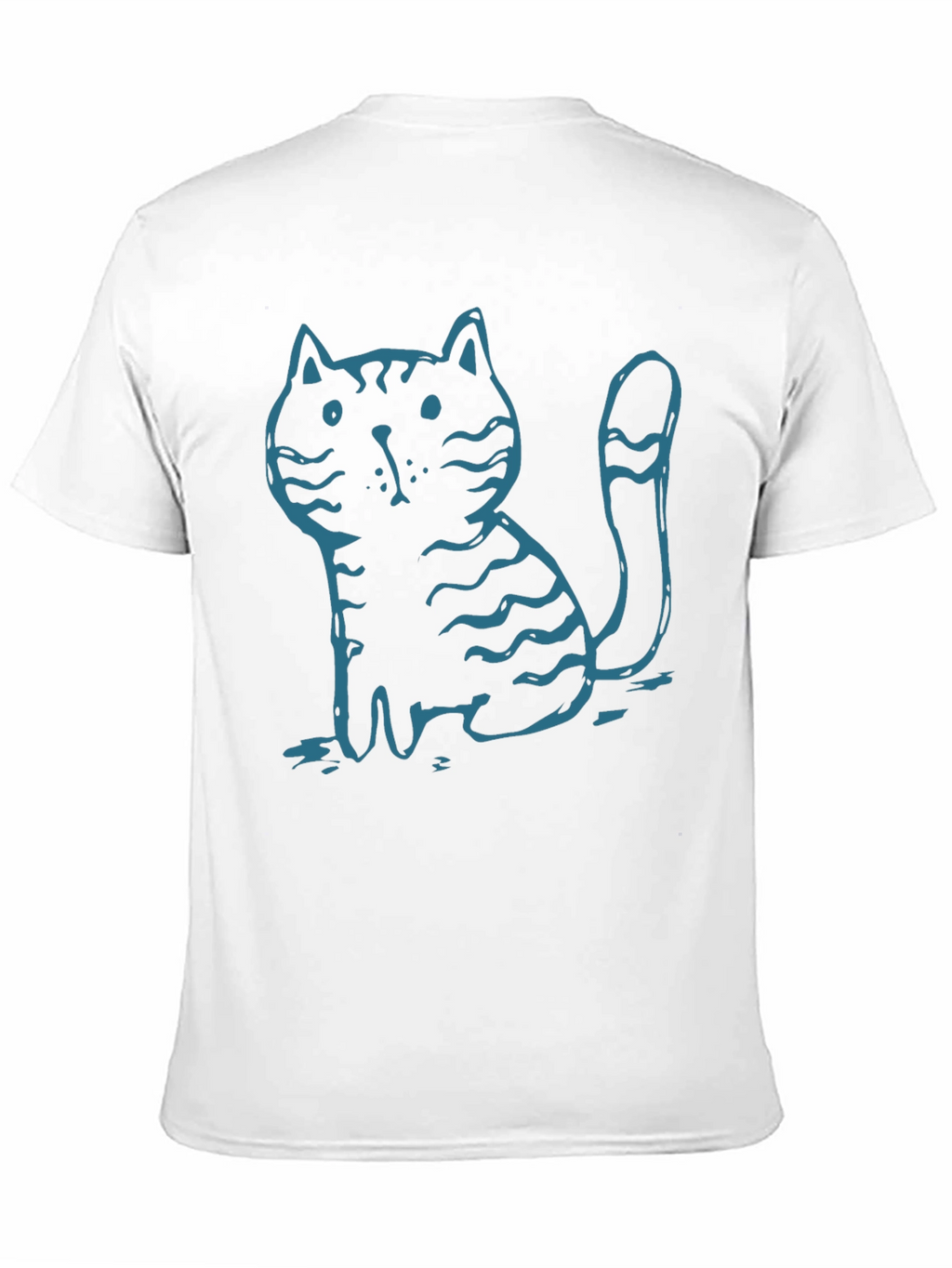 Mens Black T-Shirt with Cute Cartoon Cat Graphic