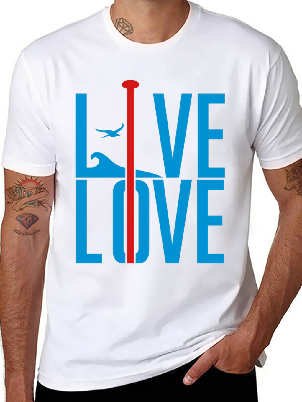 Live Love Graphic Tee - Blue and Red Design