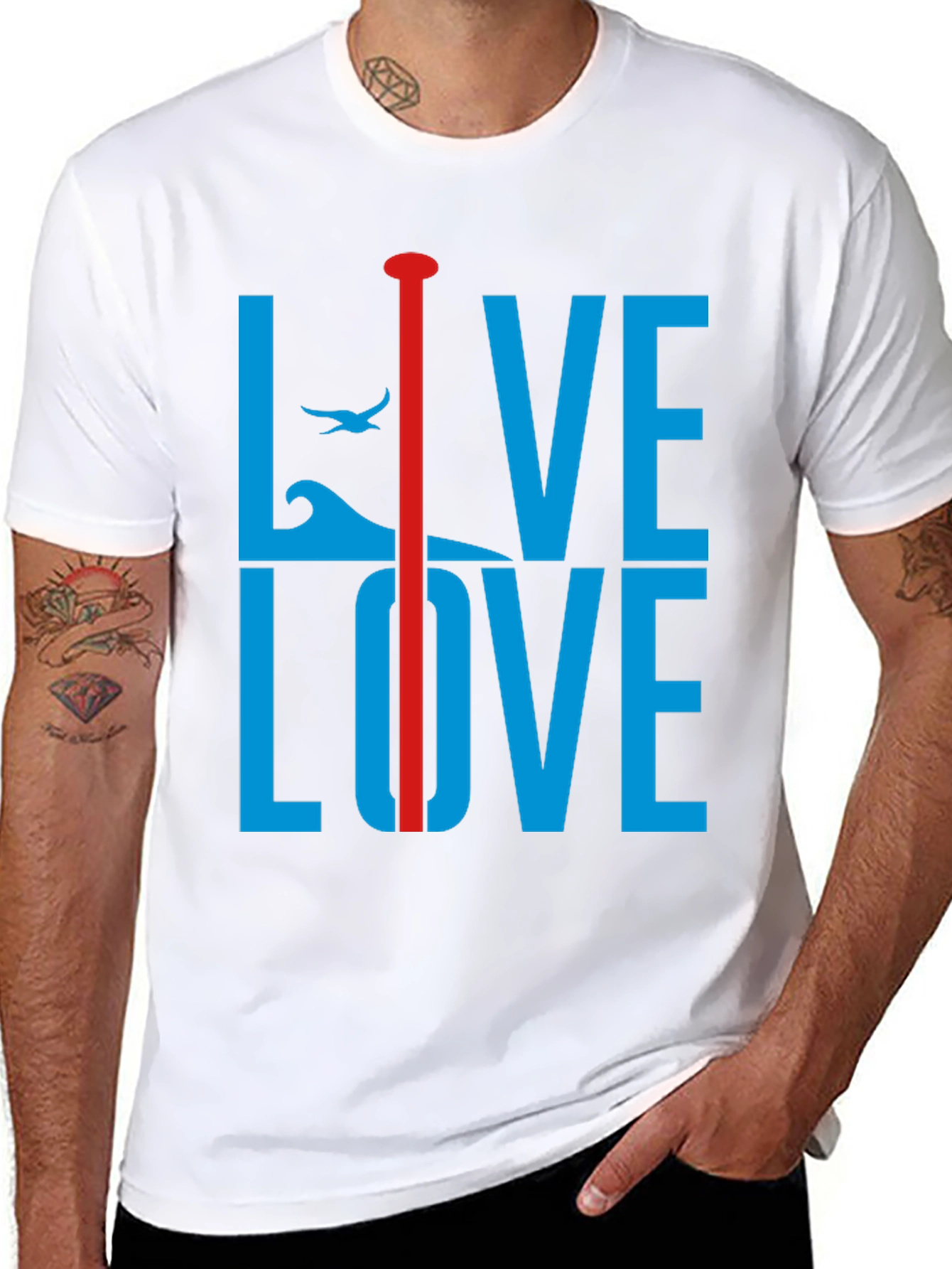 Live Love Graphic Tee - Blue and Red Design