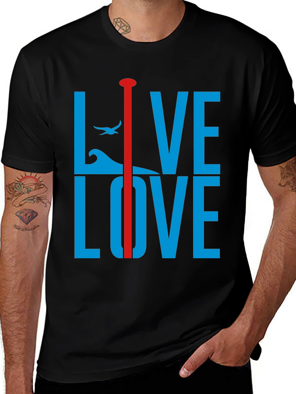 Live Love Graphic Tee - Blue and Red Design