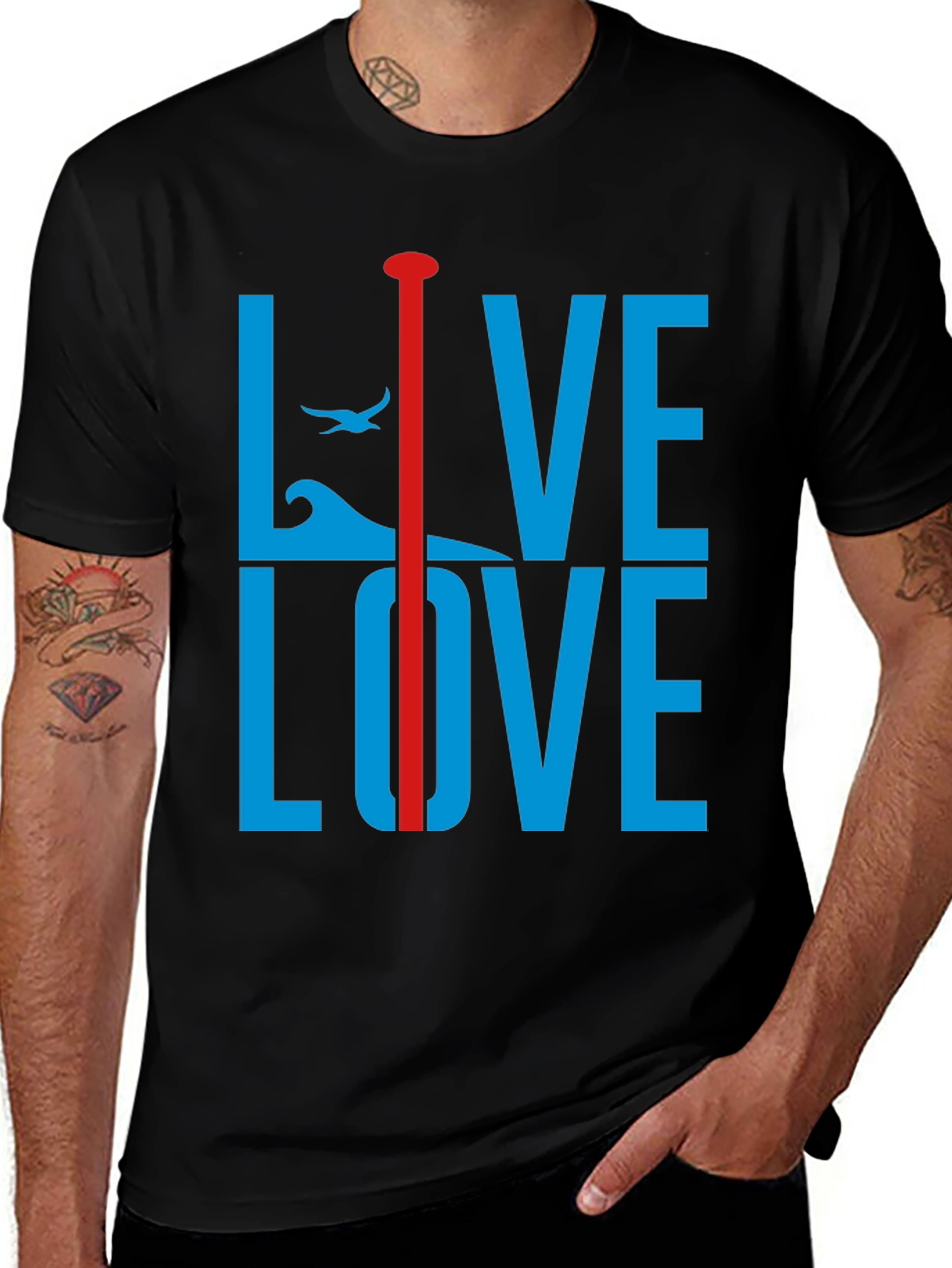 Live Love Graphic Tee - Blue and Red Design