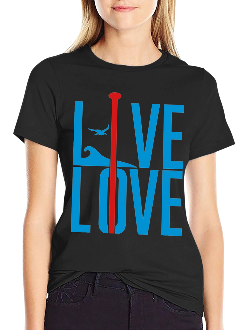 Live Love Graphic Tee - Blue and Red Design
