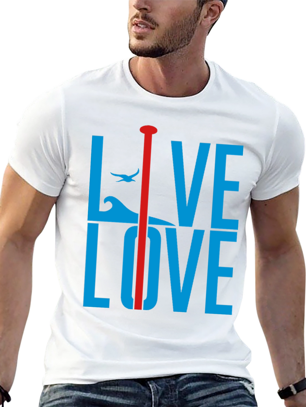 Live Love Graphic Tee - Blue and Red Design