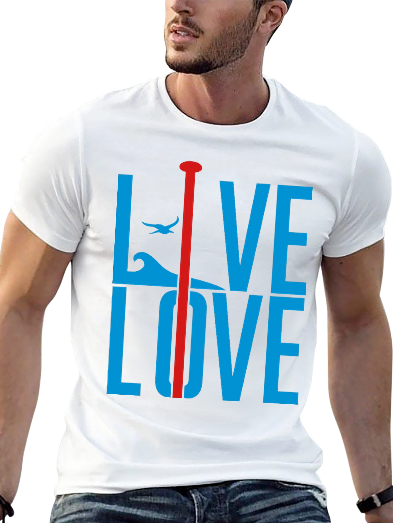 Live Love Graphic Tee - Blue and Red Design