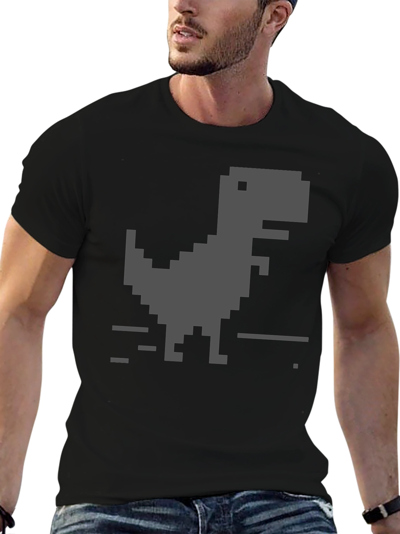 Pixel Dinosaur Black T-Shirt