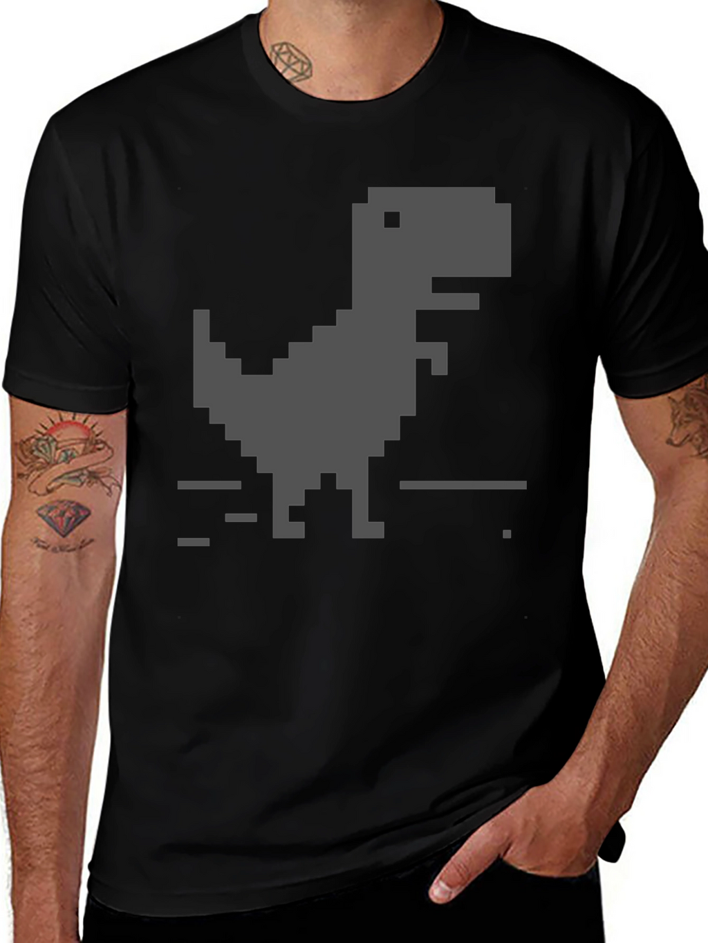Pixel Dinosaur Black T-Shirt