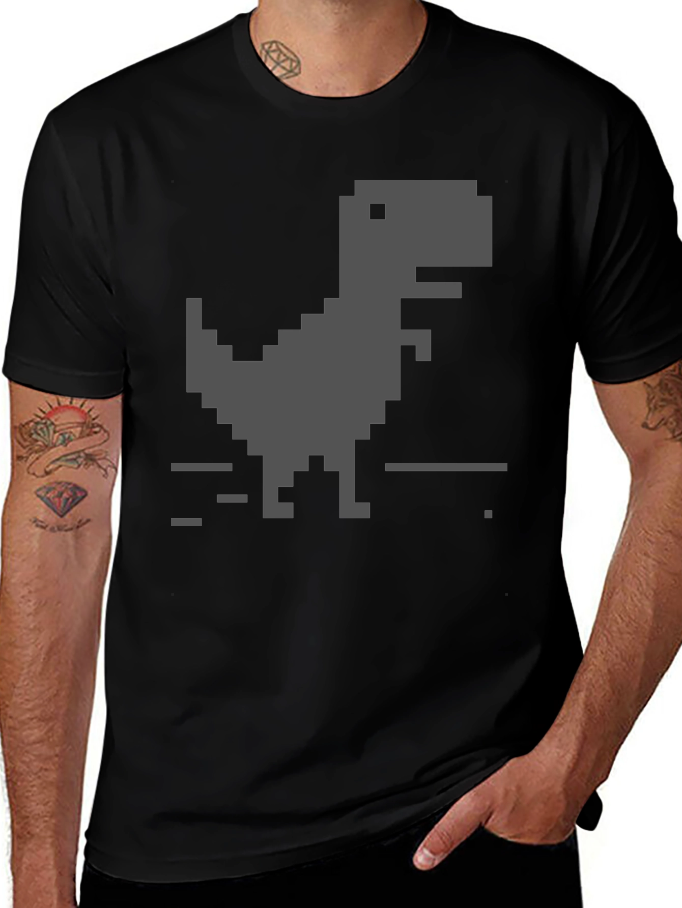 Pixel Dinosaur Black T-Shirt
