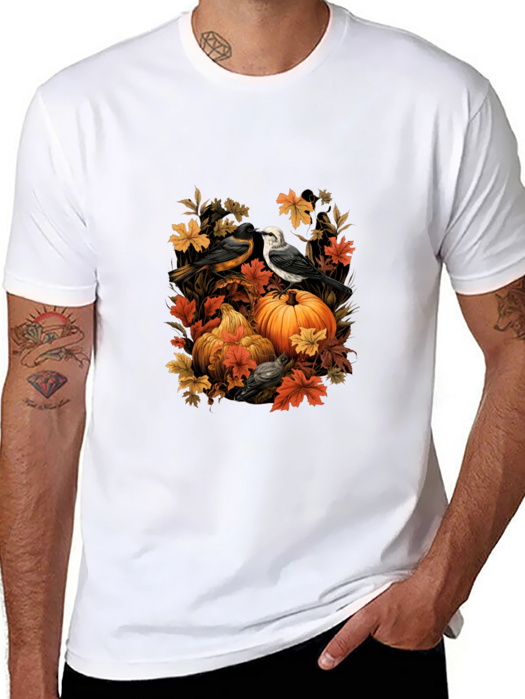 Autumn Birds & Pumpkins Graphic Tee