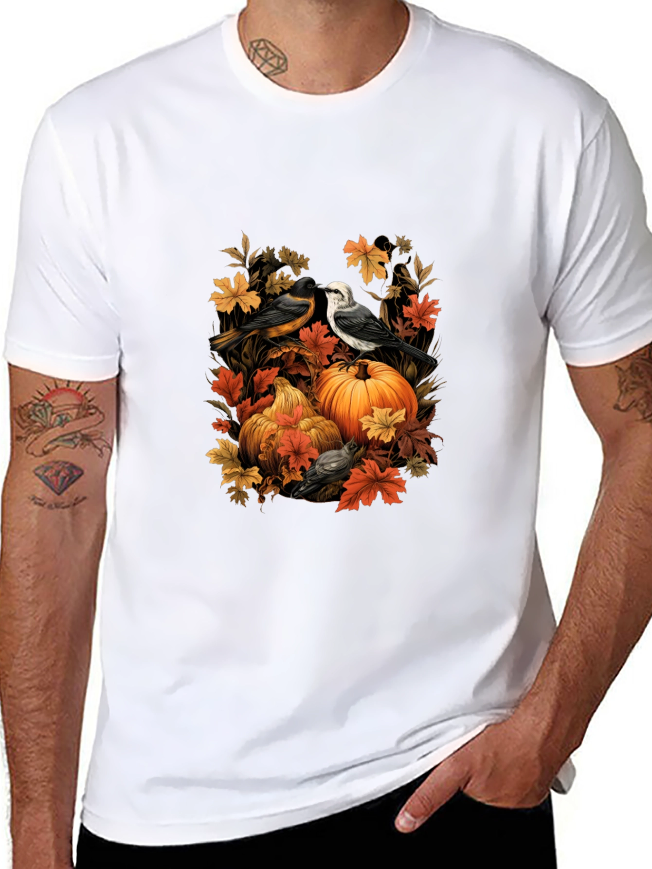 Autumn Birds & Pumpkins Graphic Tee