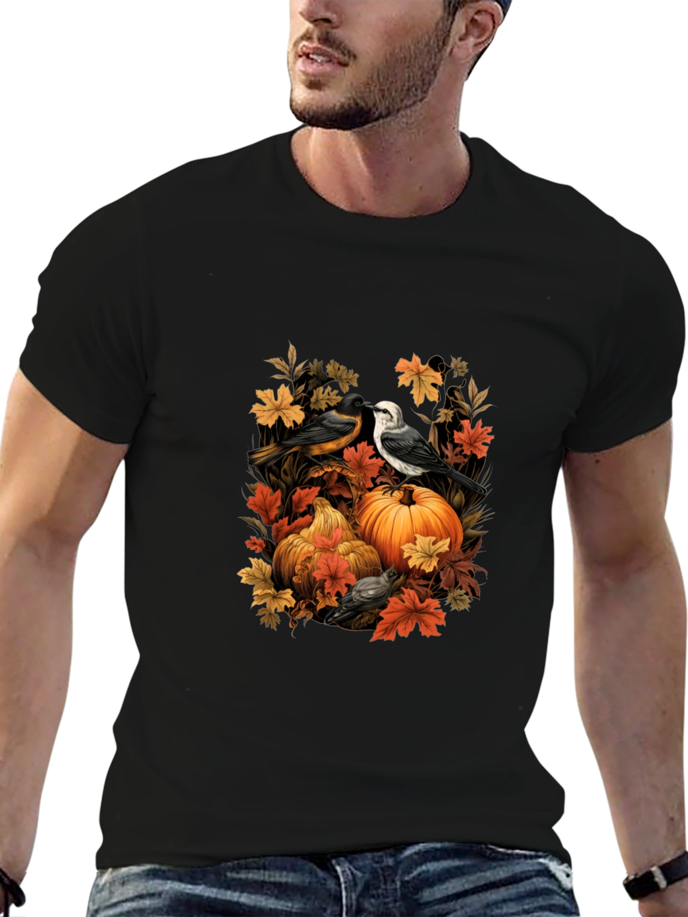 Autumn Birds & Pumpkins Graphic Tee
