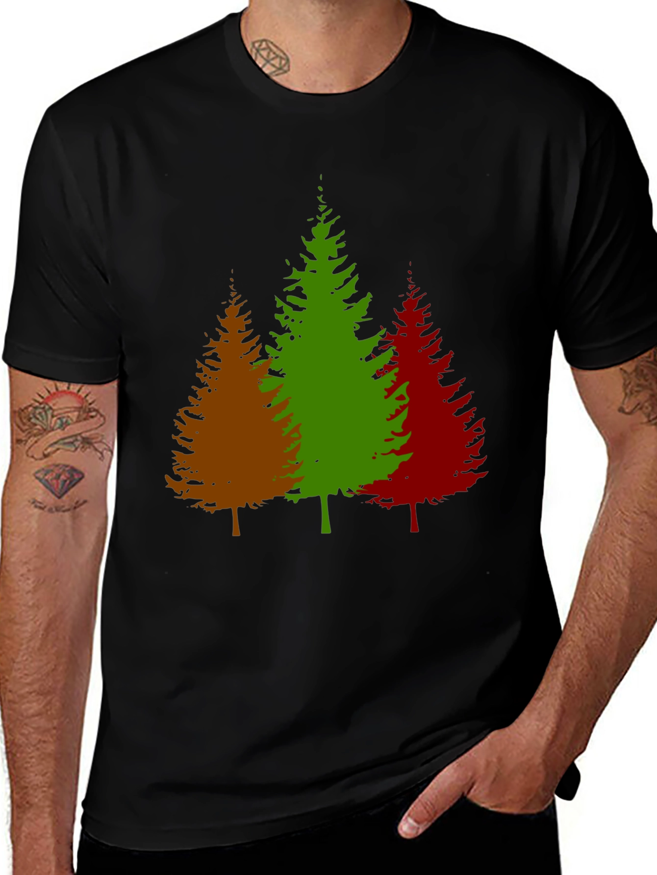 Colorful Evergreen Tree Graphic T-Shirt