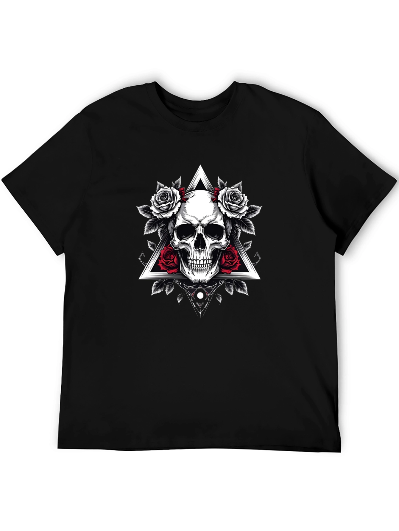 Skull & Roses Graphic Tee - Gothic Style Black Shirt