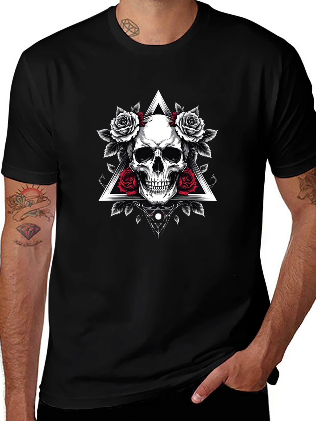Skull & Roses Graphic Tee - Gothic Style Black Shirt