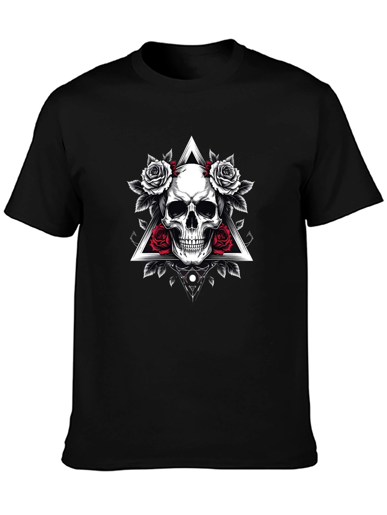 Skull & Roses Graphic Tee - Gothic Style Black Shirt