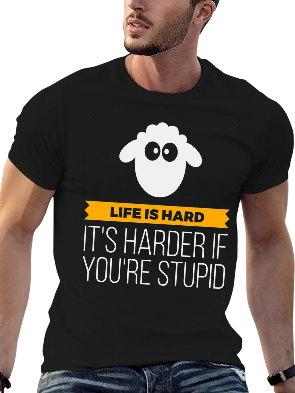 Life is Hard Stupid Sheep Graphic Tee - Black