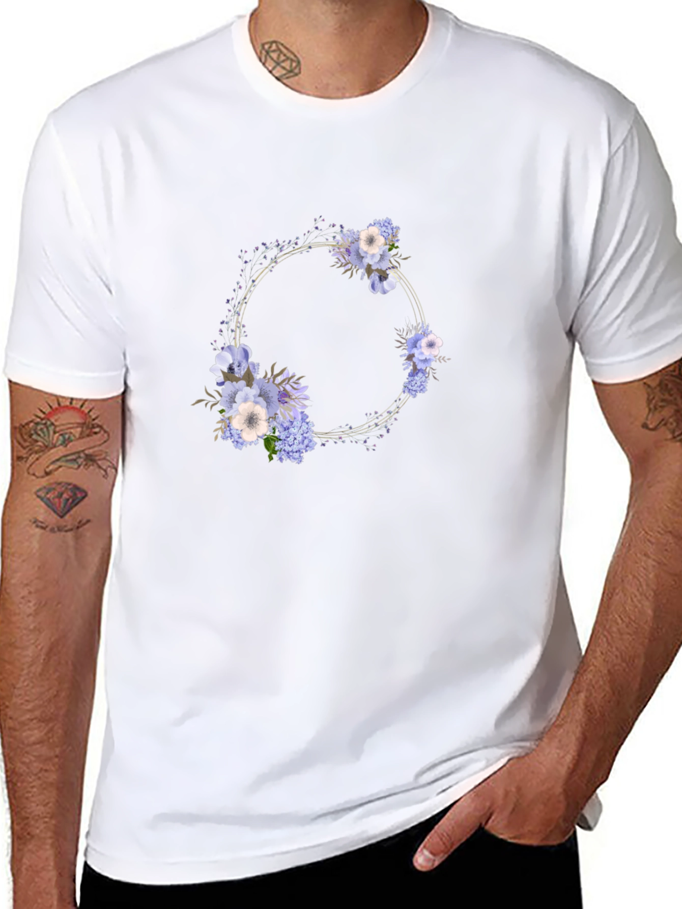 Floral Wreath Black T-Shirt - Stylish Mens Tee