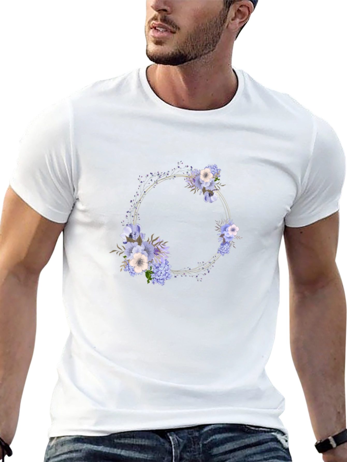 Floral Wreath Black T-Shirt - Stylish Mens Tee