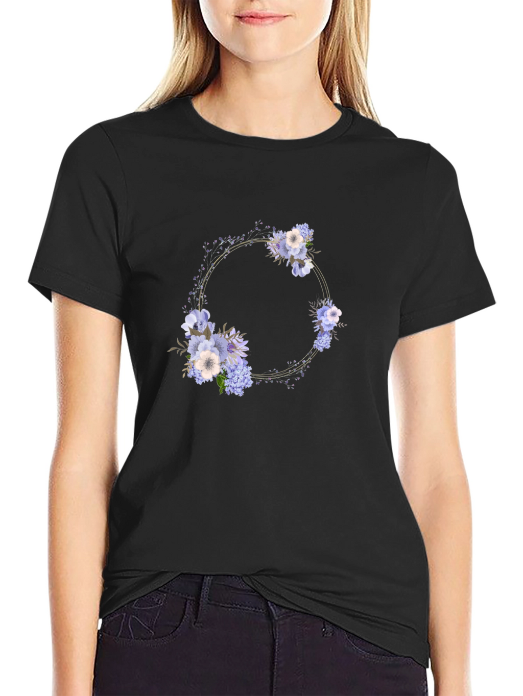 Floral Wreath Black T-Shirt - Stylish Mens Tee