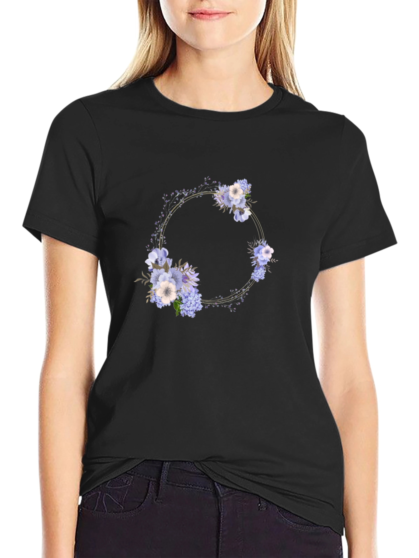 Floral Wreath Black T-Shirt - Stylish Mens Tee