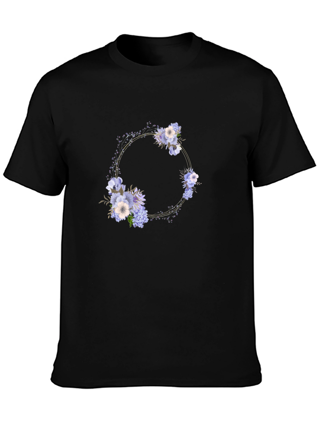 Floral Wreath Black T-Shirt - Stylish Mens Tee