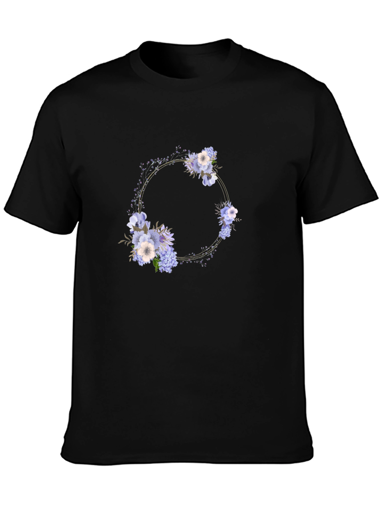 Floral Wreath Black T-Shirt - Stylish Mens Tee