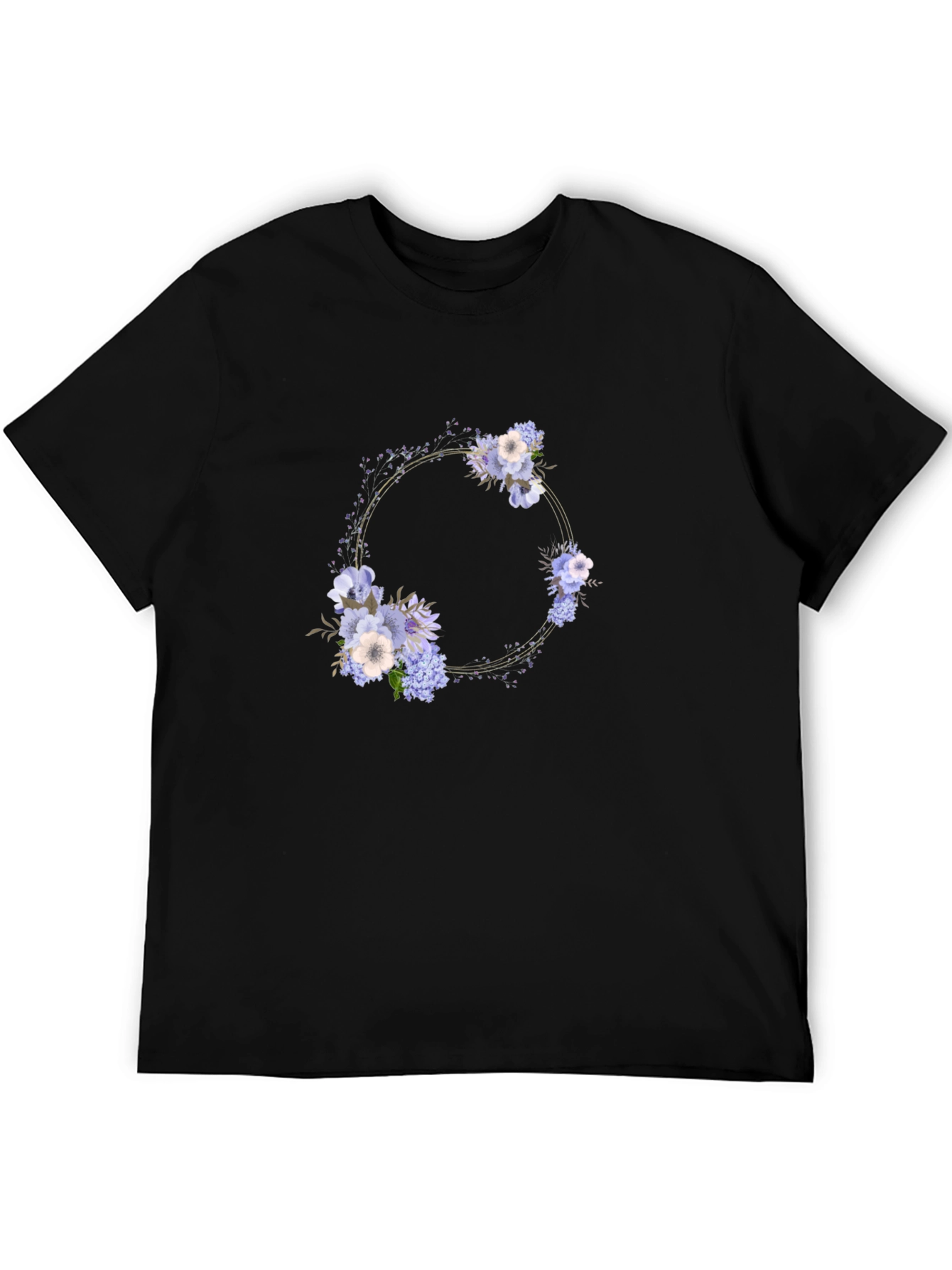 Floral Wreath Black T-Shirt - Stylish Mens Tee