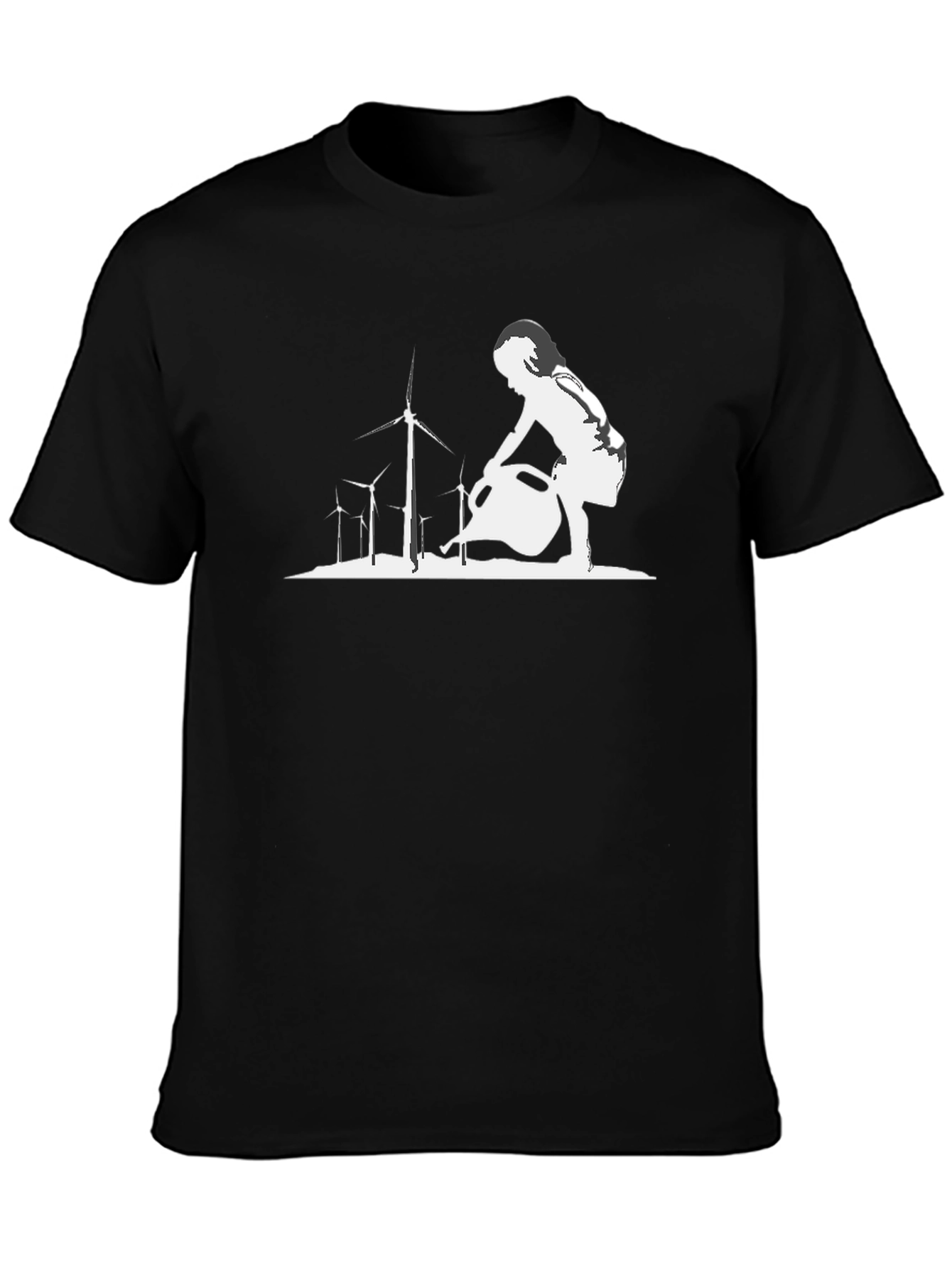 Eco-Friendly T-Shirt: Girl Watering Wind Turbines