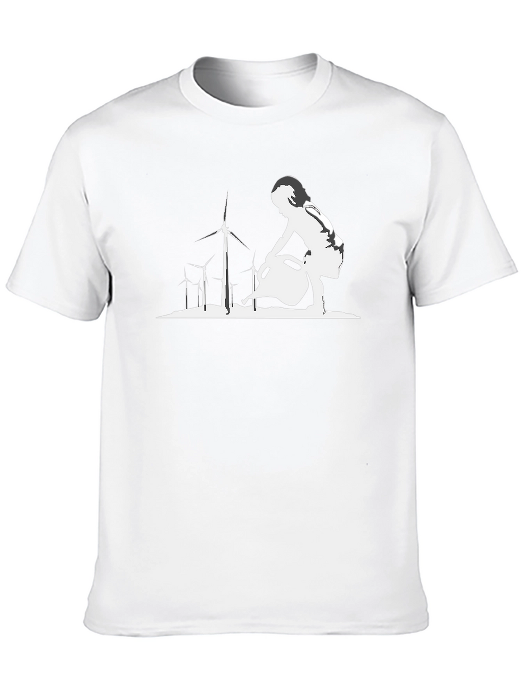 Eco-Friendly T-Shirt: Girl Watering Wind Turbines