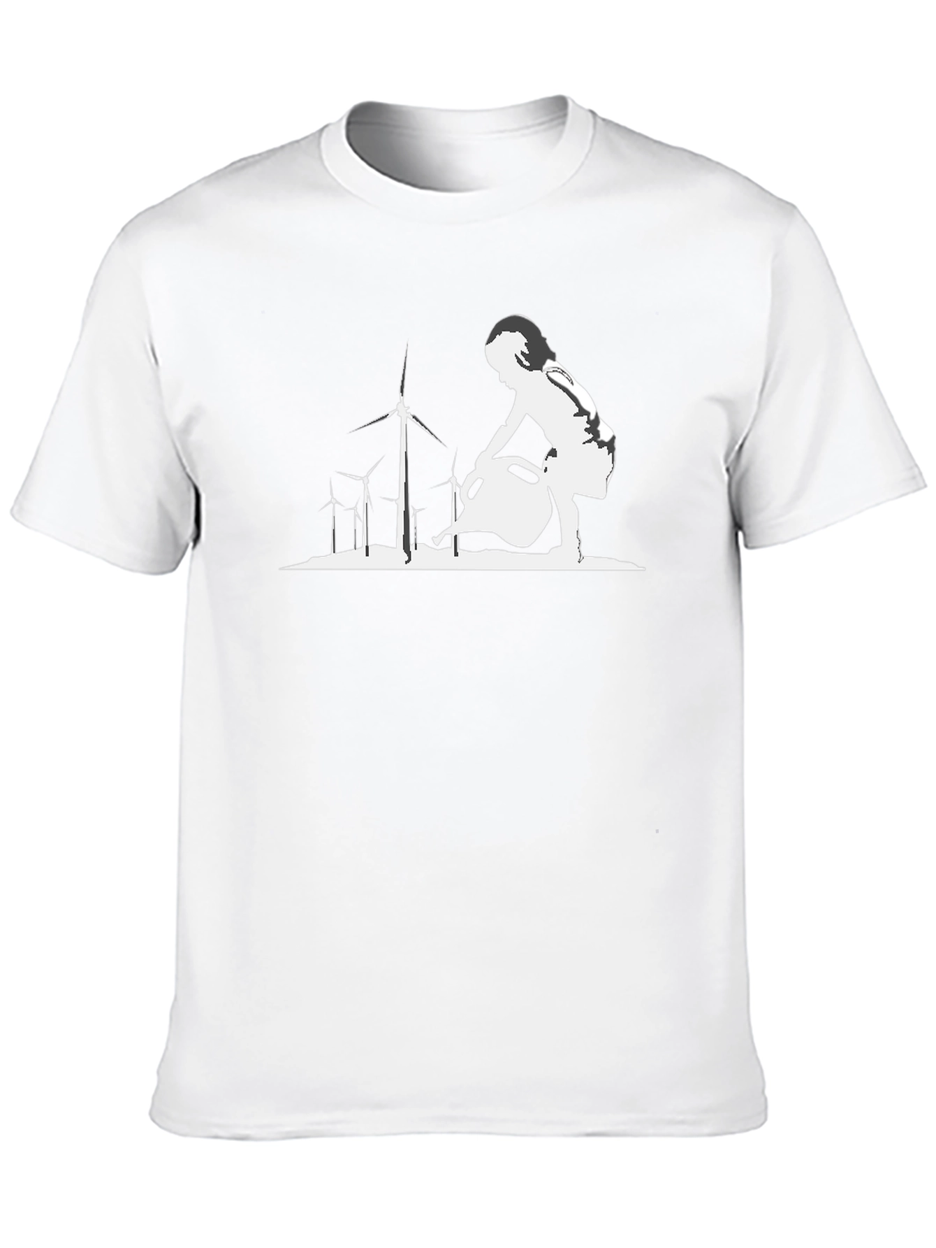 Eco-Friendly T-Shirt: Girl Watering Wind Turbines