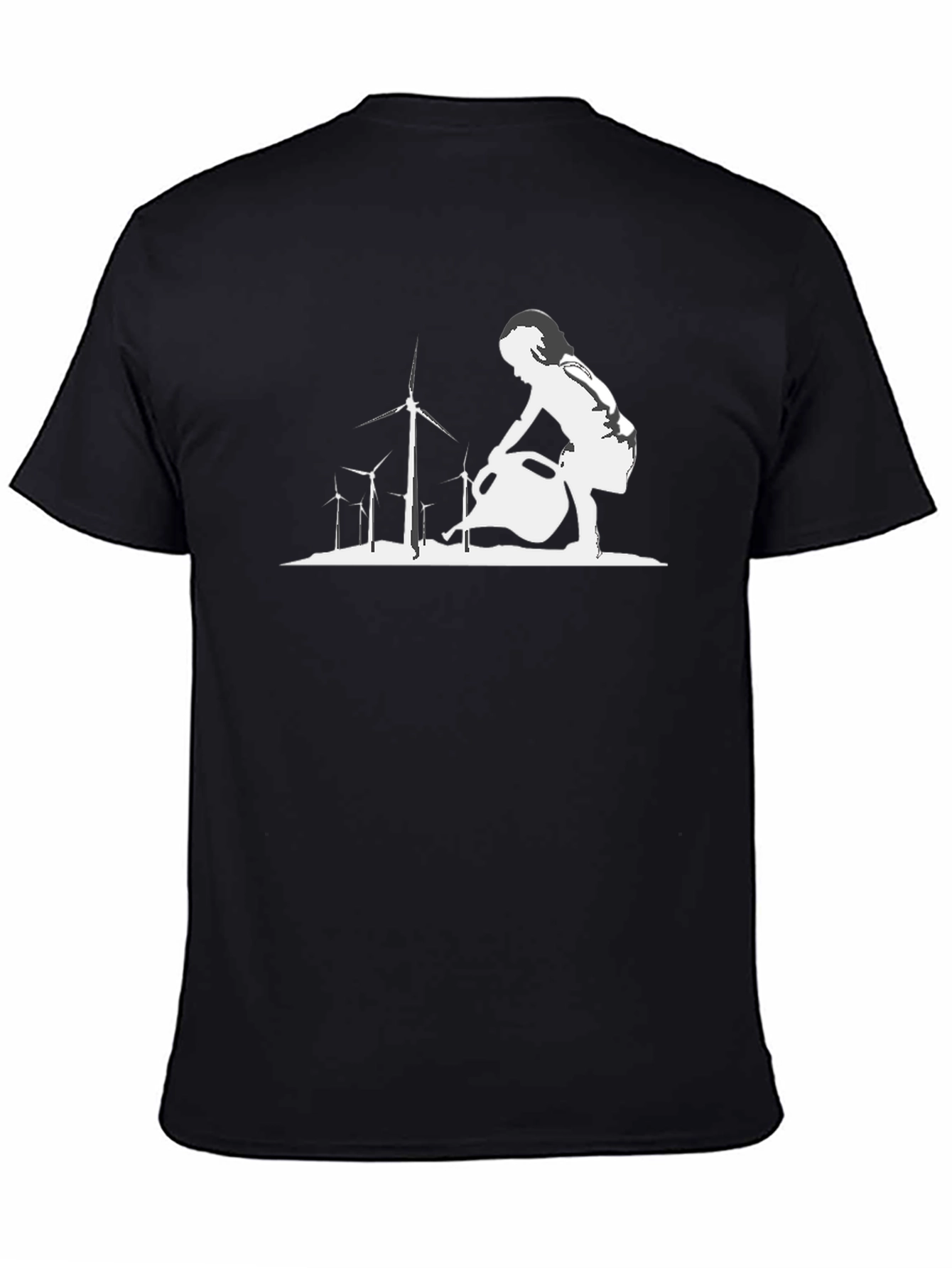 Eco-Friendly T-Shirt: Girl Watering Wind Turbines