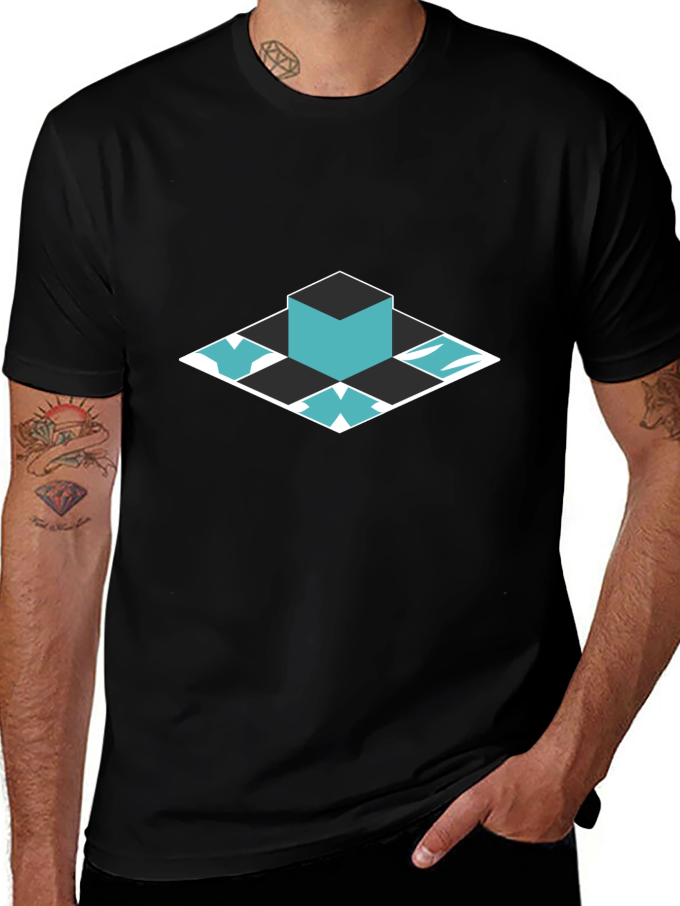 Geometric Cube Graphic Tee - Modern Style