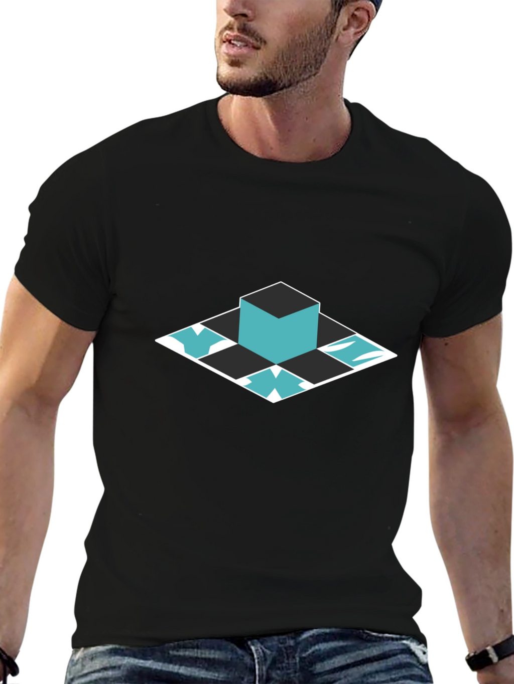 Geometric Cube Graphic Tee - Modern Style