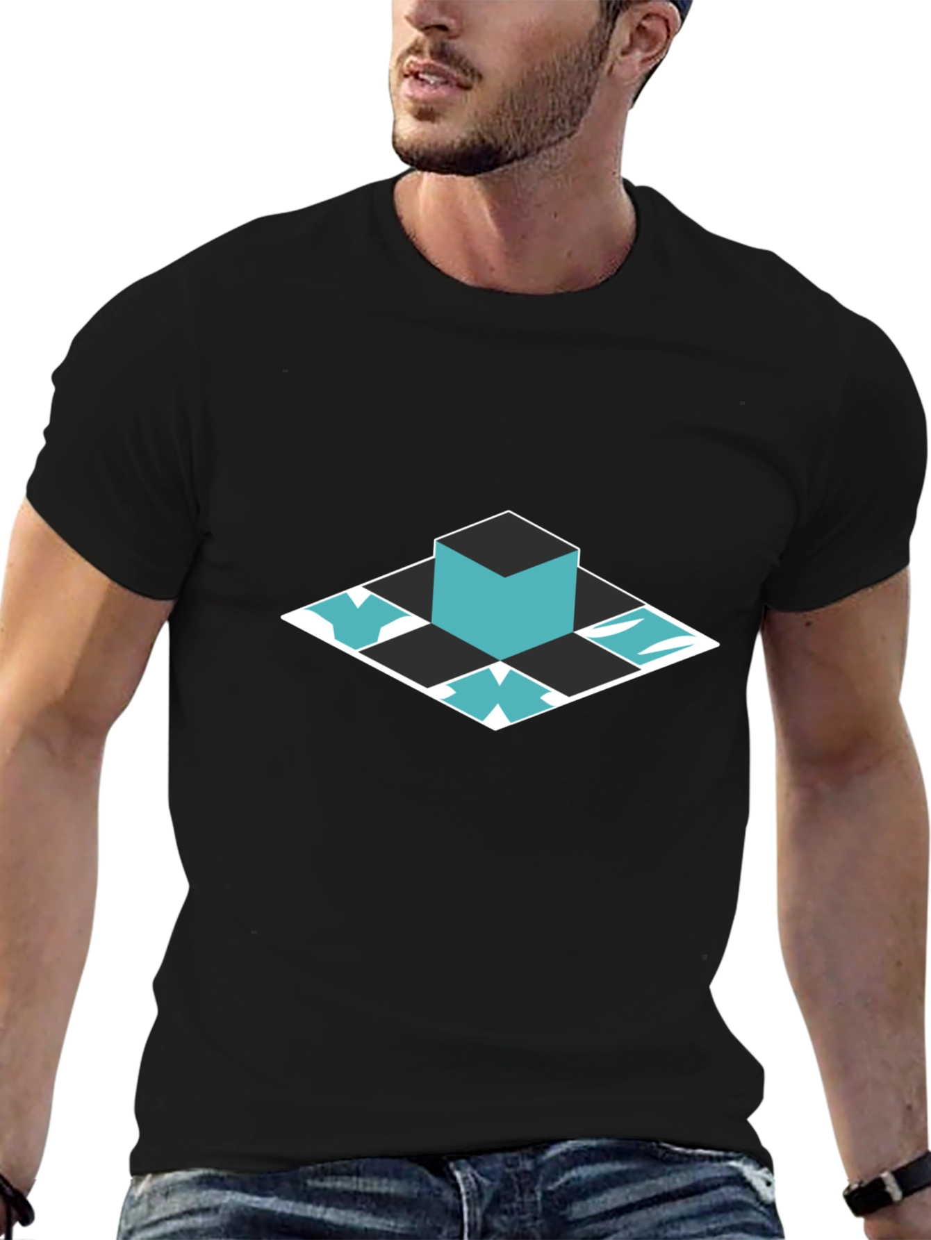 Geometric Cube Graphic Tee - Modern Style