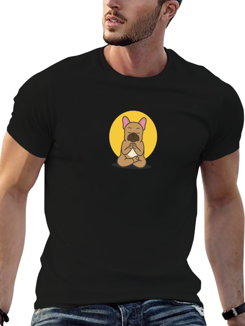 Meditating Bulldog Graphic Tee - Black