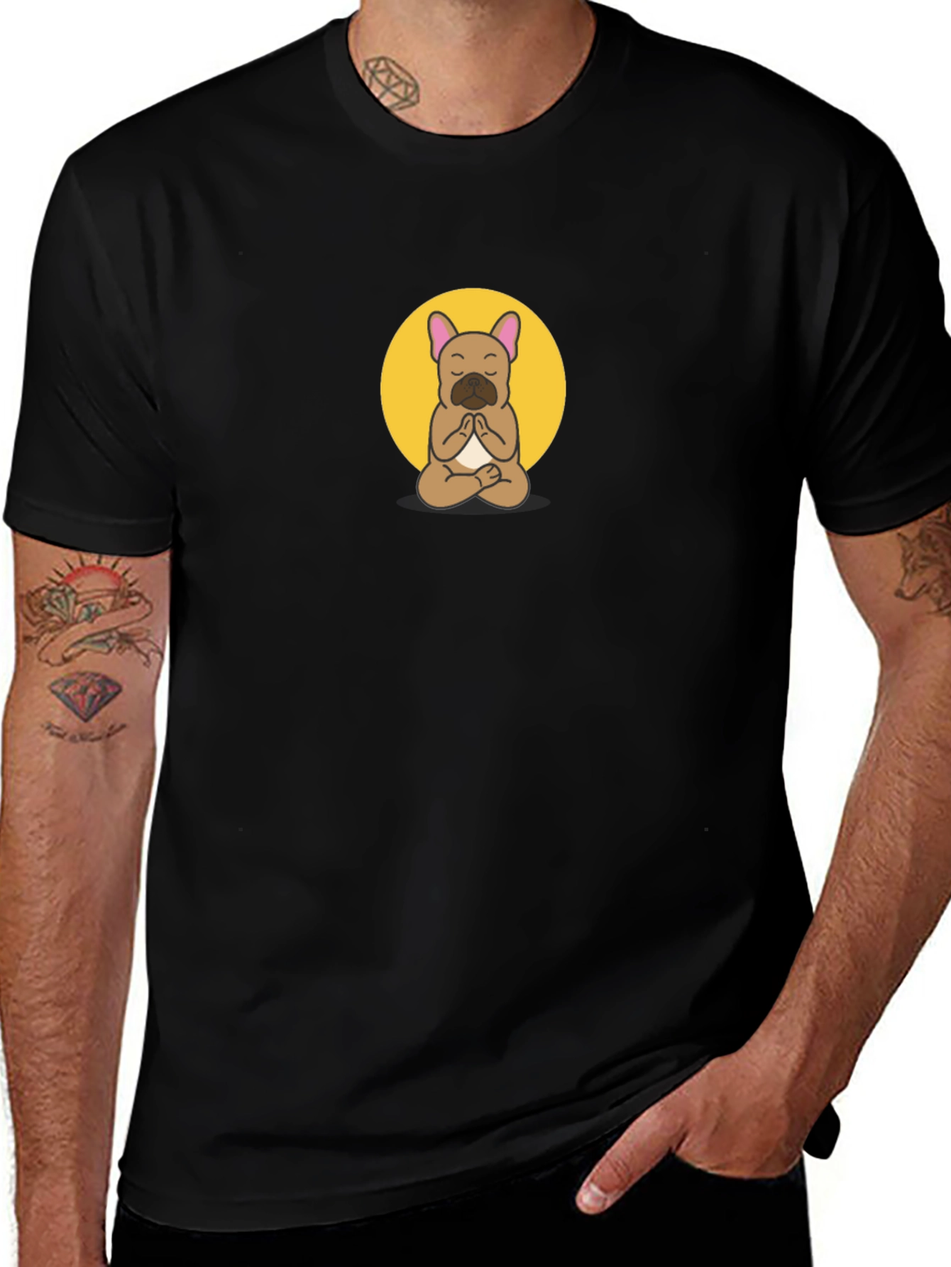 Meditating Bulldog Graphic Tee - Black